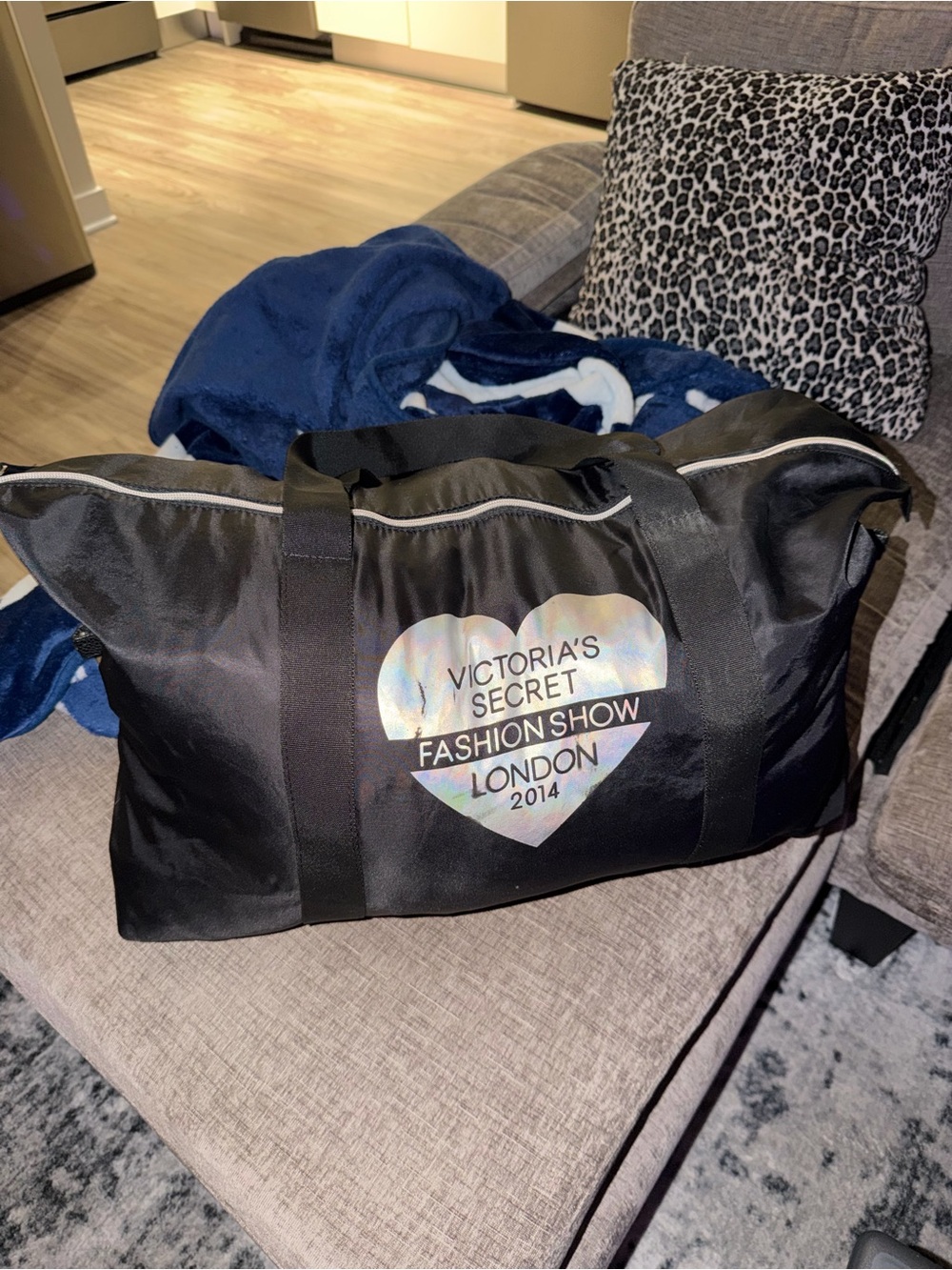 Victoria's Secret Black Duffle Bag with Holographic Heart Logo